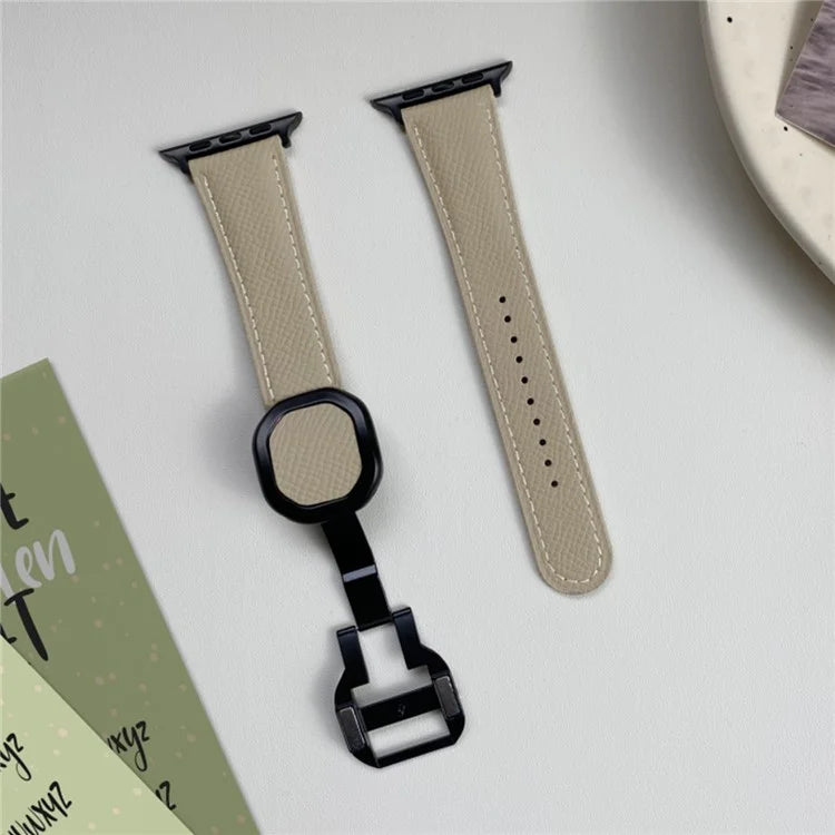 Genuine Cow Leather Strap for Apple Watch Series 9 8 7 41mm / 6 5 4 SE (2022) SE (2023) SE 40mm / 3 2 1 38mm Magnetic Buckle Wrist Band