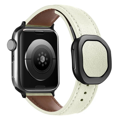 Genuine Cow Leather Strap for Apple Watch Series 9 8 7 41mm / 6 5 4 SE (2022) SE (2023) SE 40mm / 3 2 1 38mm Magnetic Buckle Wrist Band