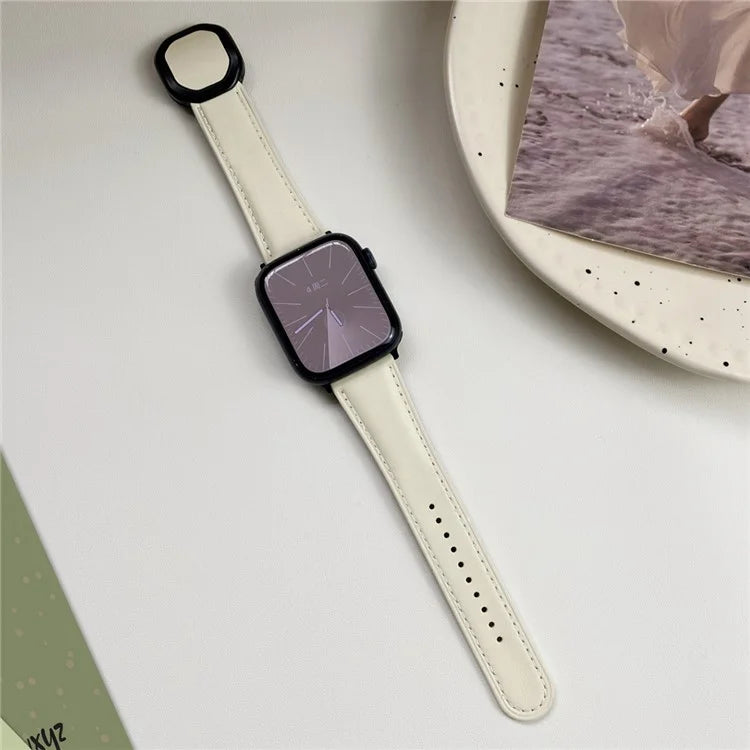 Genuine Cow Leather Strap for Apple Watch Series 9 8 7 41mm / 6 5 4 SE (2022) SE (2023) SE 40mm / 3 2 1 38mm Magnetic Buckle Wrist Band
