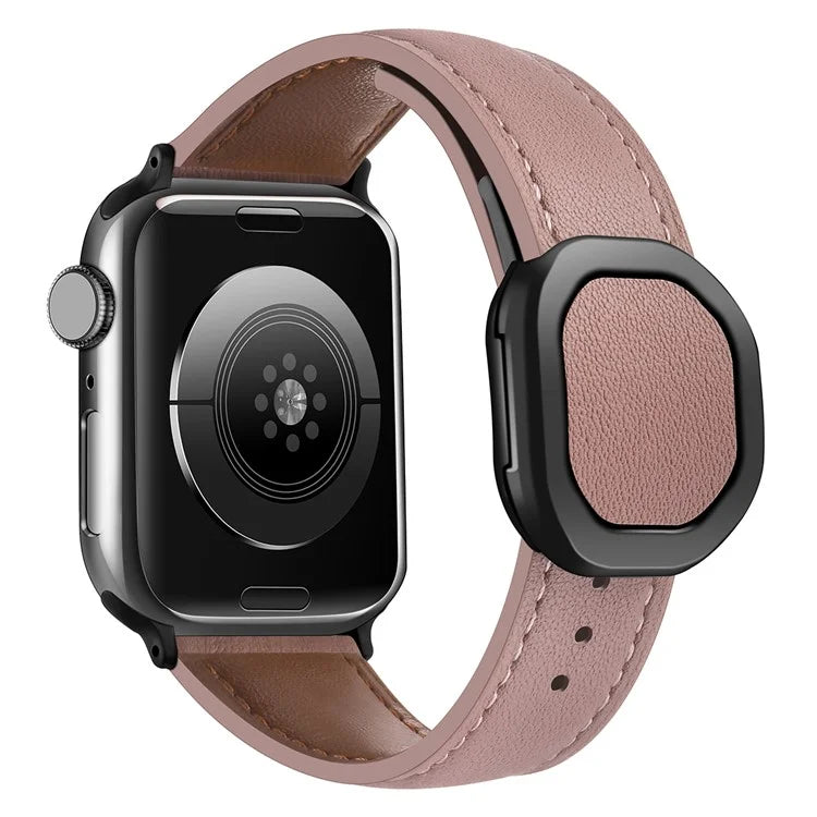 Genuine Cow Leather Strap for Apple Watch Series 9 8 7 41mm / 6 5 4 SE (2022) SE (2023) SE 40mm / 3 2 1 38mm Magnetic Buckle Wrist Band
