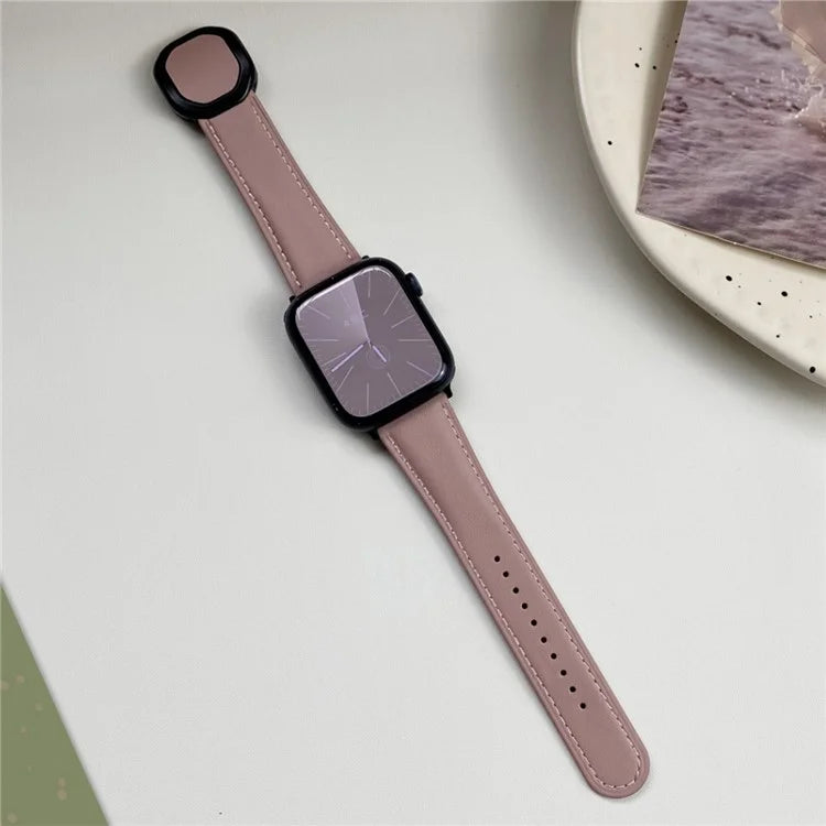 Genuine Cow Leather Strap for Apple Watch Series 9 8 7 41mm / 6 5 4 SE (2022) SE (2023) SE 40mm / 3 2 1 38mm Magnetic Buckle Wrist Band
