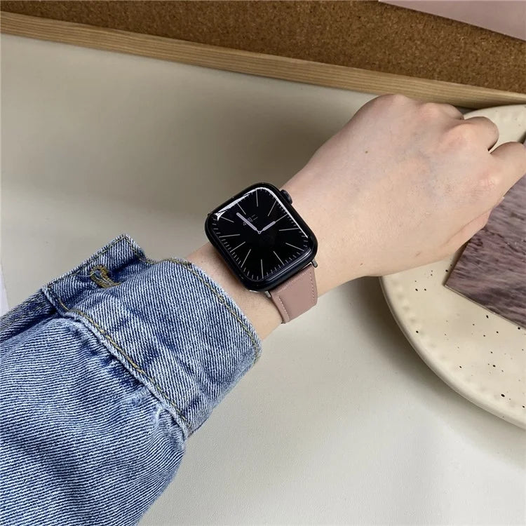 Genuine Cow Leather Strap for Apple Watch Series 9 8 7 41mm / 6 5 4 SE (2022) SE (2023) SE 40mm / 3 2 1 38mm Magnetic Buckle Wrist Band
