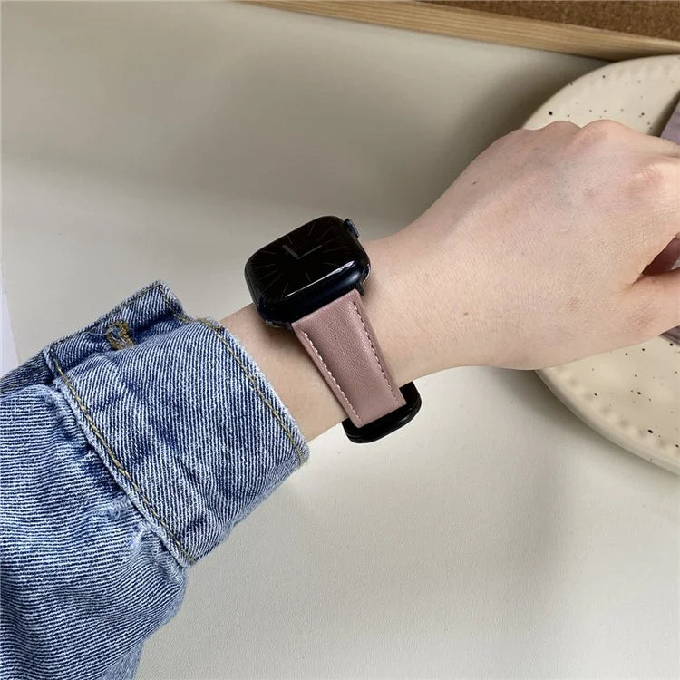 Genuine Cow Leather Strap for Apple Watch Series 9 8 7 41mm / 6 5 4 SE (2022) SE (2023) SE 40mm / 3 2 1 38mm Magnetic Buckle Wrist Band