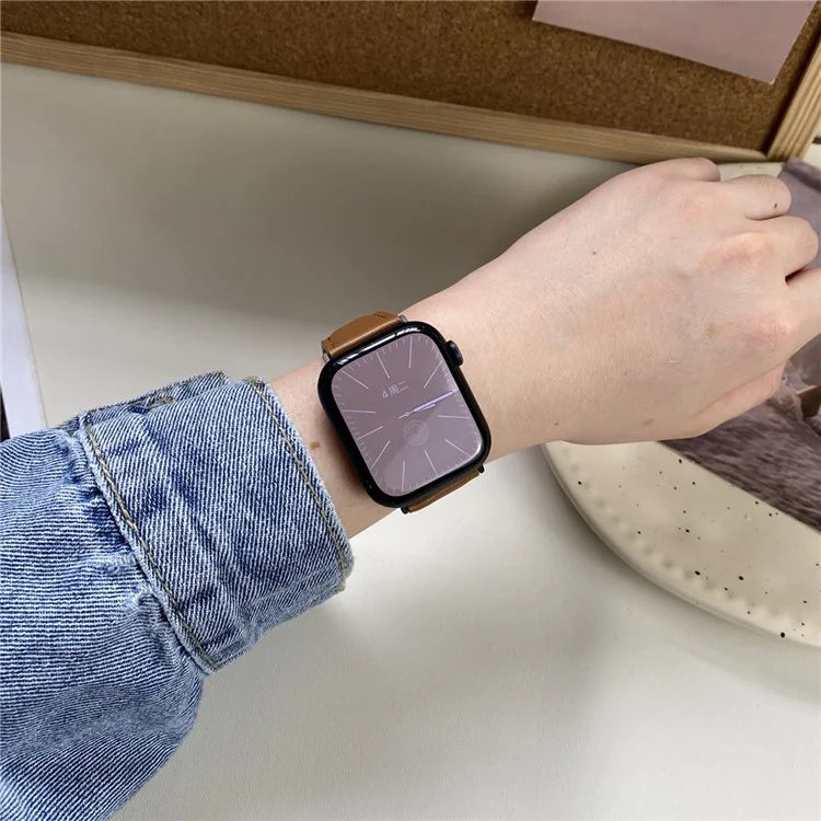 For Apple Watch Ultra 2 Ultra 49mm / Series 9 8 7 45mm / 6 5 4 SE (2023) SE (2022) SE 44mm / 3 2 1 42mm Genuine Cow Leather Wrist Band