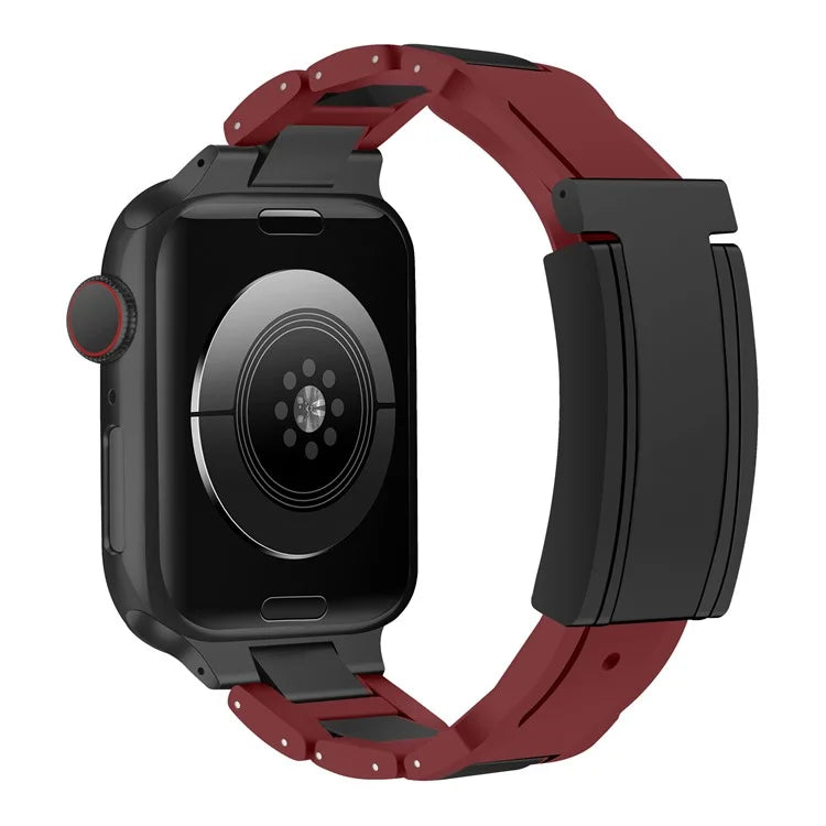 For Apple Watch Series 9 8 7 41mm / 6 5 4 SE (2023) SE (2022) SE 40mm / 3 2 1 38mm Stainless Steel+Rubber Strap