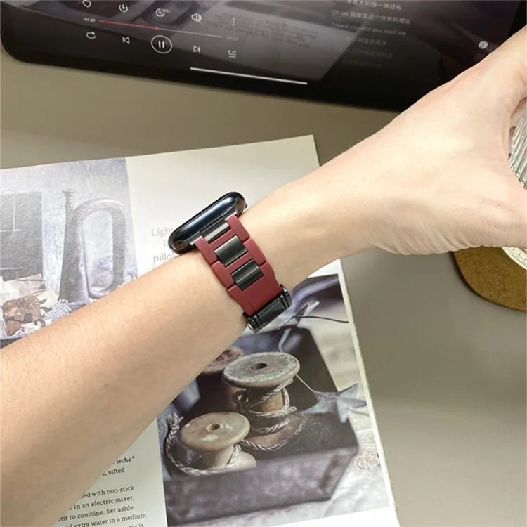 For Apple Watch Series 9 8 7 41mm / 6 5 4 SE (2023) SE (2022) SE 40mm / 3 2 1 38mm Stainless Steel+Rubber Strap