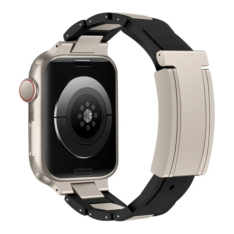 For Apple Watch Series 9 8 7 41mm / 6 5 4 SE (2023) SE (2022) SE 40mm / 3 2 1 38mm Stainless Steel+Rubber Strap