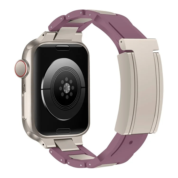 For Apple Watch Series 9 8 7 41mm / 6 5 4 SE (2023) SE (2022) SE 40mm / 3 2 1 38mm Stainless Steel+Rubber Strap