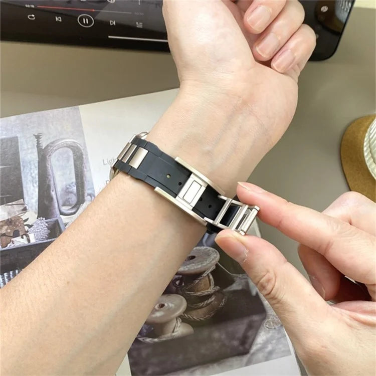 For Apple Watch Ultra 2 Ultra 49mm / 9 8 7 45mm / 6 5 4 SE (2022) SE (2023) SE 44mm / 3 2 1 42mm Stainless Steel+Rubber Strap