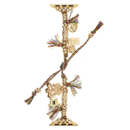 For Apple Watch Series 9 8 7 41mm / 6 5 4 SE (2023) SE (2022) SE 40mm / 3 2 1 38mm Woven Rope Watch Band with Peace Lock Pendant