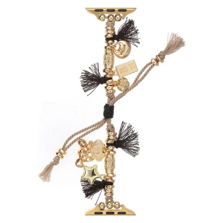 For Apple Watch Series 9 8 7 41mm / 6 5 4 SE (2023) SE (2022) SE 40mm / 3 2 1 38mm Woven Rope Watch Band with Peace Lock Pendant