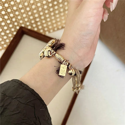 For Apple Watch Series 9 8 7 41mm / 6 5 4 SE (2023) SE (2022) SE 40mm / 3 2 1 38mm Woven Rope Watch Band with Peace Lock Pendant