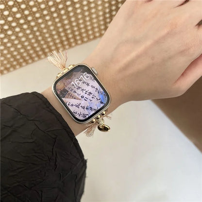 For Apple Watch Series 9 8 7 41mm / 6 5 4 SE (2023) SE (2022) SE 40mm / 3 2 1 38mm Woven Rope Watch Band with Peace Lock Pendant