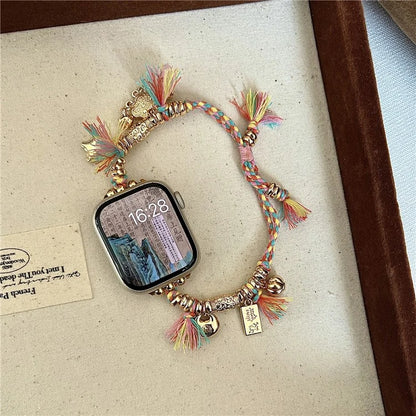 For Apple Watch Ultra 2 Ultra 49mm / Series 9 8 7 45mm / 6 5 4 SE (2023) SE (2022) SE 44mm / 3 2 1 42mm Peace Lock Pendant Woven Rope Strap