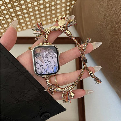 For Apple Watch Ultra 2 Ultra 49mm / Series 9 8 7 45mm / 6 5 4 SE (2023) SE (2022) SE 44mm / 3 2 1 42mm Peace Lock Pendant Woven Rope Strap