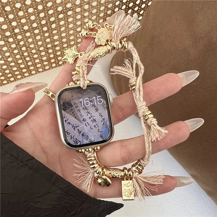 For Apple Watch Ultra 2 Ultra 49mm / Series 9 8 7 45mm / 6 5 4 SE (2023) SE (2022) SE 44mm / 3 2 1 42mm Peace Lock Pendant Woven Rope Strap