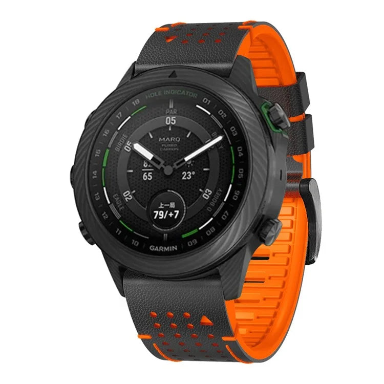 For Garmin Fenix 7X / 7X Pro / 6X Watch Band 26mm Leather + Silicone Replacement Wristband Strap