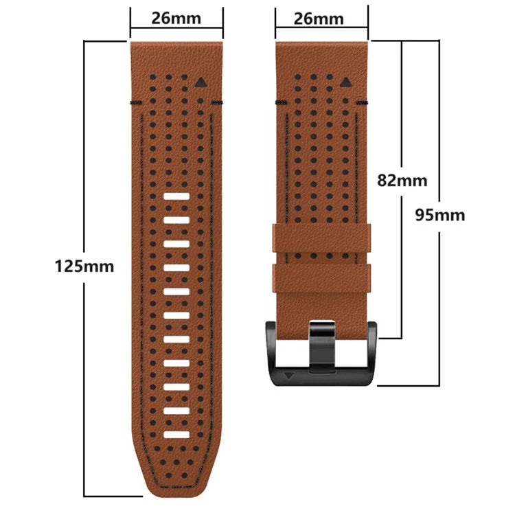 For Garmin Fenix 7X / 7X Pro / 6X Watch Band 26mm Leather + Silicone Replacement Wristband Strap