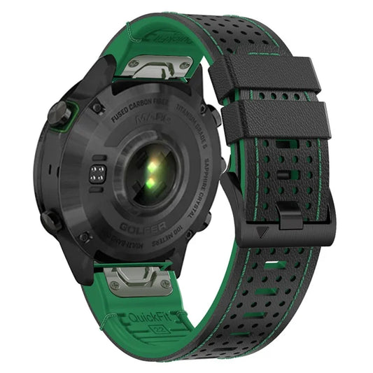 For Garmin Fenix 7 / 7 Pro Watch Strap 22mm Leather + Silicone Watch Band