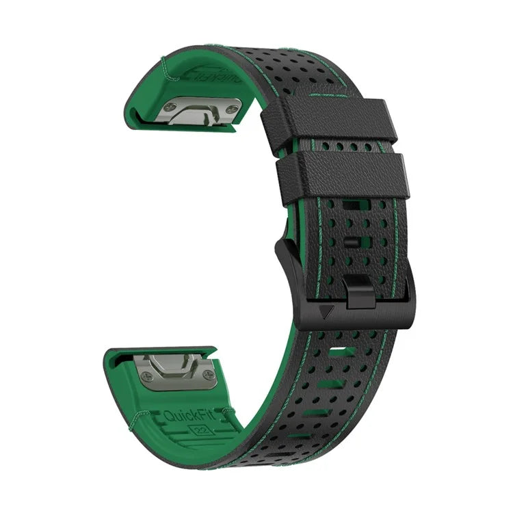For Garmin Fenix 7 / 7 Pro Watch Strap 22mm Leather + Silicone Watch Band