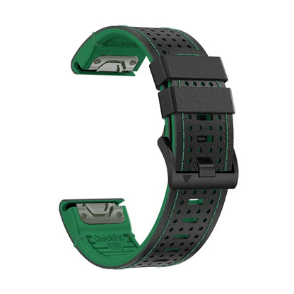 For Garmin Fenix 7 / 7 Pro Watch Strap 22mm Leather + Silicone Watch Band