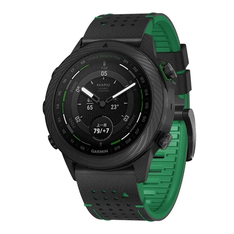 For Garmin Fenix 7 / 7 Pro Watch Strap 22mm Leather + Silicone Watch Band