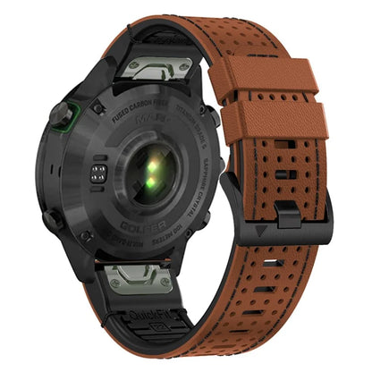 For Garmin Fenix 7 / 7 Pro Watch Strap 22mm Leather + Silicone Watch Band