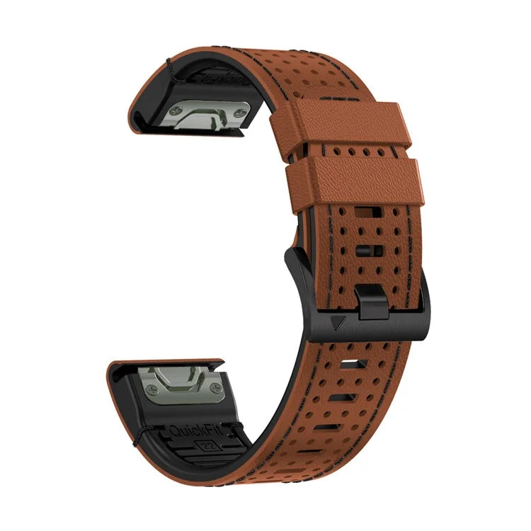For Garmin Fenix 7 / 7 Pro Watch Strap 22mm Leather + Silicone Watch Band