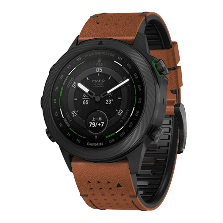 For Garmin Fenix 7 / 7 Pro Watch Strap 22mm Leather + Silicone Watch Band