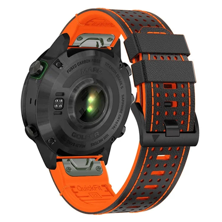For Garmin Fenix 7 / 7 Pro Watch Strap 22mm Leather + Silicone Watch Band