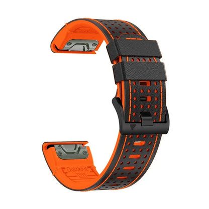 For Garmin Fenix 7 / 7 Pro Watch Strap 22mm Leather + Silicone Watch Band