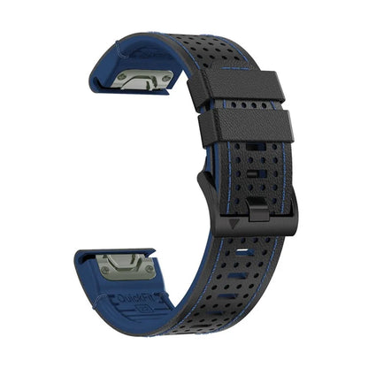 For Garmin Fenix 7 / 7 Pro Watch Strap 22mm Leather + Silicone Watch Band