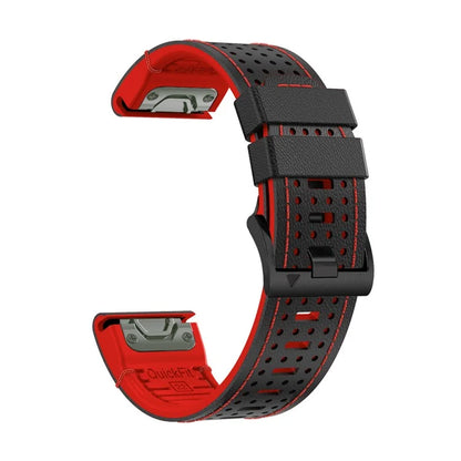For Garmin Fenix 7 / 7 Pro Watch Strap 22mm Leather + Silicone Watch Band