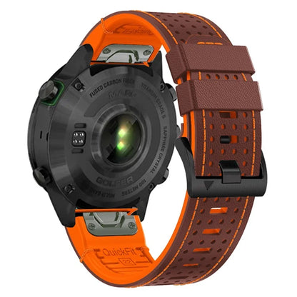 For Garmin Fenix 7 / 7 Pro Watch Strap 22mm Leather + Silicone Watch Band