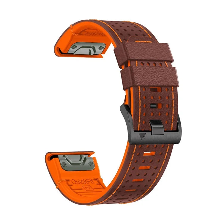 For Garmin Fenix 7 / 7 Pro Watch Strap 22mm Leather + Silicone Watch Band