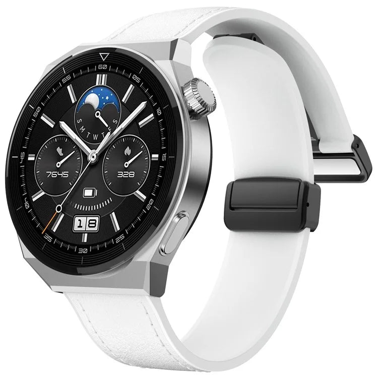 For Huawei Watch GT 3 42mm / GT 3 Pro 43mm Watch Band 20mm Leather Coated Silicone Strap with Magnetic Buckle