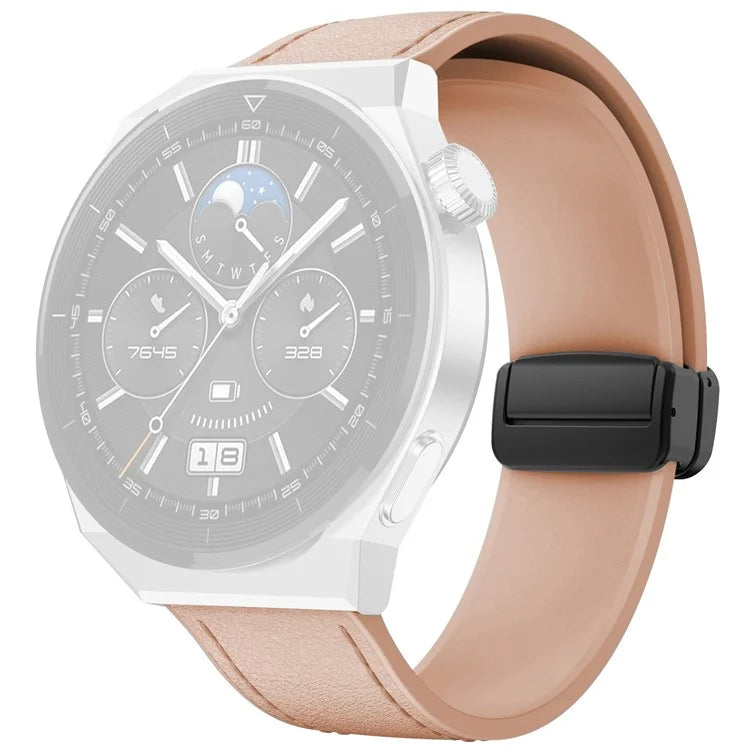 For Huawei Watch GT 3 42mm / GT 3 Pro 43mm Watch Band 20mm Leather Coated Silicone Strap with Magnetic Buckle
