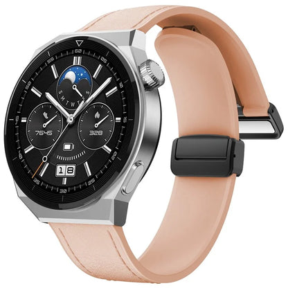 For Huawei Watch GT 3 42mm / GT 3 Pro 43mm Watch Band 20mm Leather Coated Silicone Strap with Magnetic Buckle