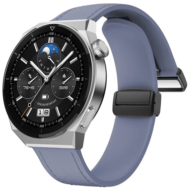For Huawei Watch GT 3 42mm / GT 3 Pro 43mm Watch Band 20mm Leather Coated Silicone Strap with Magnetic Buckle Purple