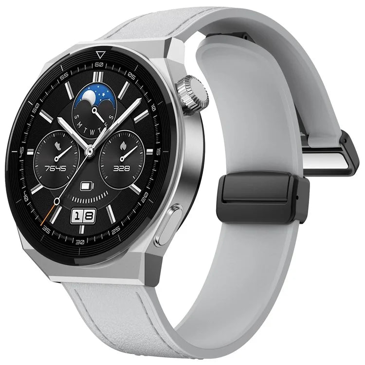 For Huawei Watch GT 3 42mm / GT 3 Pro 43mm Watch Band 20mm Leather Coated Silicone Strap with Magnetic Buckle