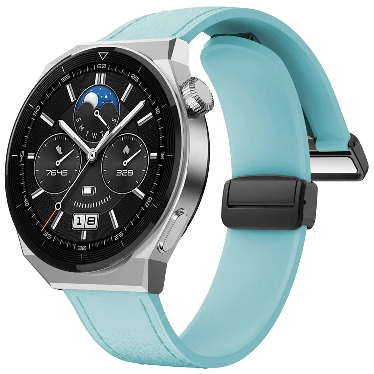 For Huawei Watch GT 3 42mm / GT 3 Pro 43mm Watch Band 20mm Leather Coated Silicone Strap with Magnetic Buckle