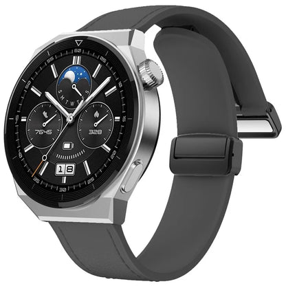For Huawei Watch GT 3 42mm / GT 3 Pro 43mm Watch Band 20mm Leather Coated Silicone Strap with Magnetic Buckle