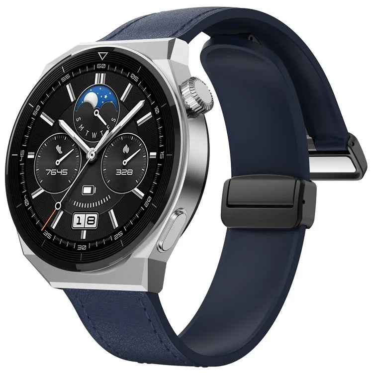 For Huawei Watch GT 3 42mm / GT 3 Pro 43mm Watch Band 20mm Leather Coated Silicone Strap with Magnetic Buckle