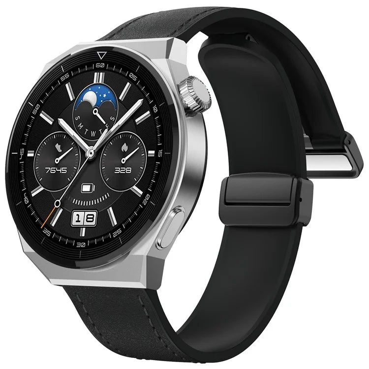 For Huawei Watch 4 / 4 Pro / GT 4 46mm Watch Strap 22mm Magnetic Leather Coated Silicone Band