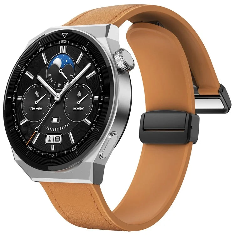 For Huawei Watch 4 / 4 Pro / GT 4 46mm Watch Strap 22mm Magnetic Leather Coated Silicone Band