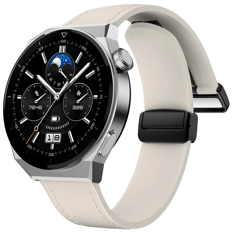 For Huawei Watch 4 / 4 Pro / GT 4 46mm Watch Strap 22mm Magnetic Leather Coated Silicone Band