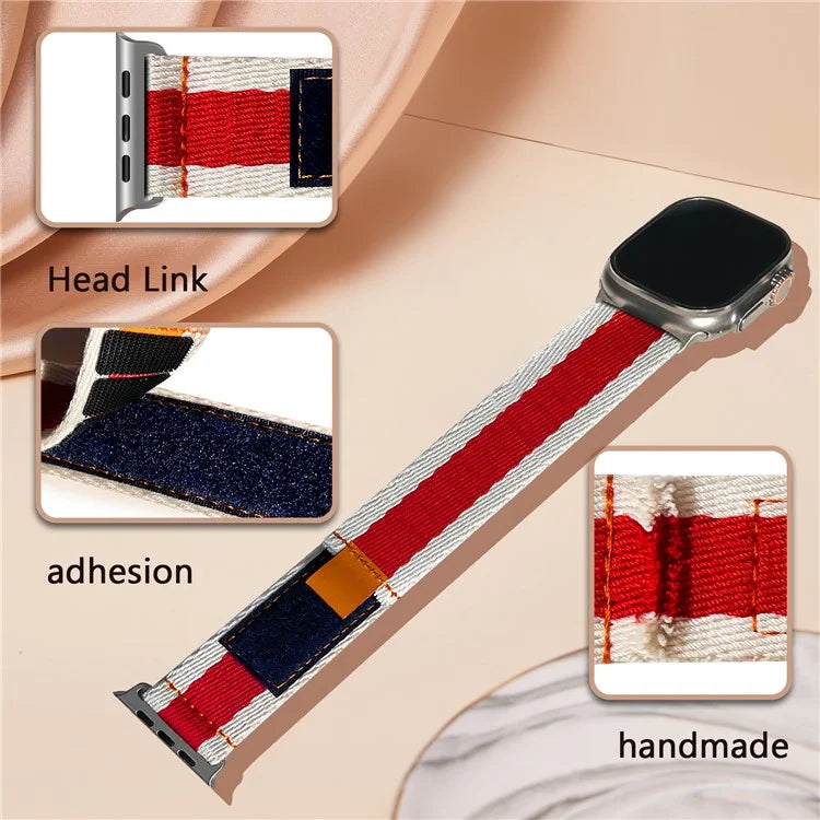 For Apple Watch Ultra 2 Ultra 49mm / 9 8 7 45mm / 6 5 4 SE (2022) SE (2023) SE 44mm / 3 2 1 42mm Contrast Color Canvas Watch Strap