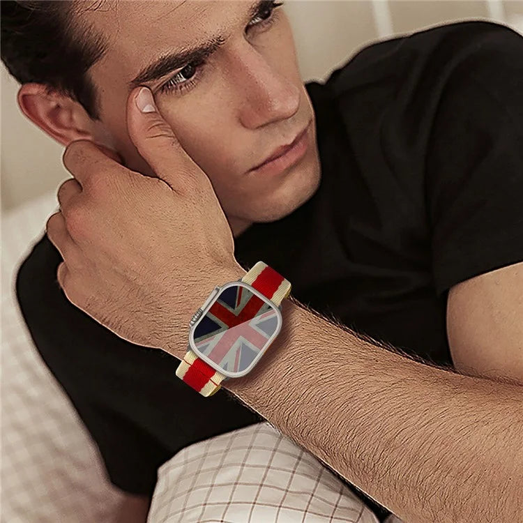 For Apple Watch Series 9 8 7 41mm / 6 5 4 SE (2023) SE (2022) SE 40mm / 3 2 1 38mm Contrast Color Canvas Band Adjustable Watch Strap