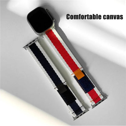 For Apple Watch Series 9 8 7 41mm / 6 5 4 SE (2023) SE (2022) SE 40mm / 3 2 1 38mm Contrast Color Canvas Band Adjustable Watch Strap