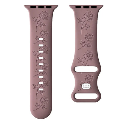 For Apple Watch Series 9 8 7 41mm / 6 5 4 SE (2023) SE (2022) SE 40mm / 3 2 1 38mm Rose Engraved Watch Strap Silicone Band